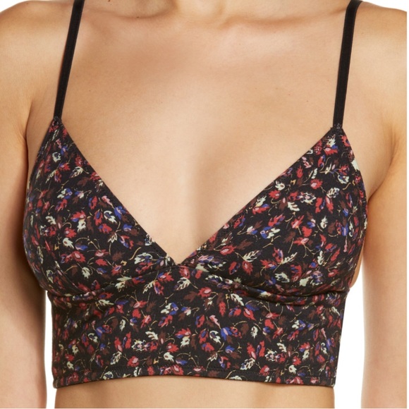 Madewell longline cotton / modal floral bralette black multi Large NEW NWT - Picture 1 of 4